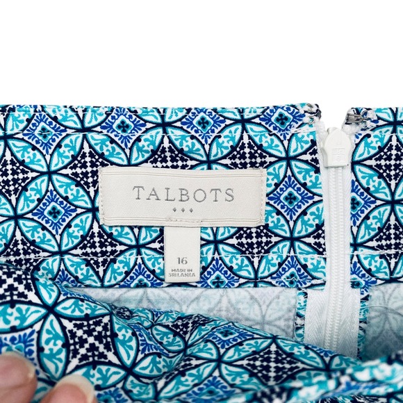 Talbots Blue White Geometric Skirt Women's Size 16 Summer Pockets Casual - Picture 4 of 8